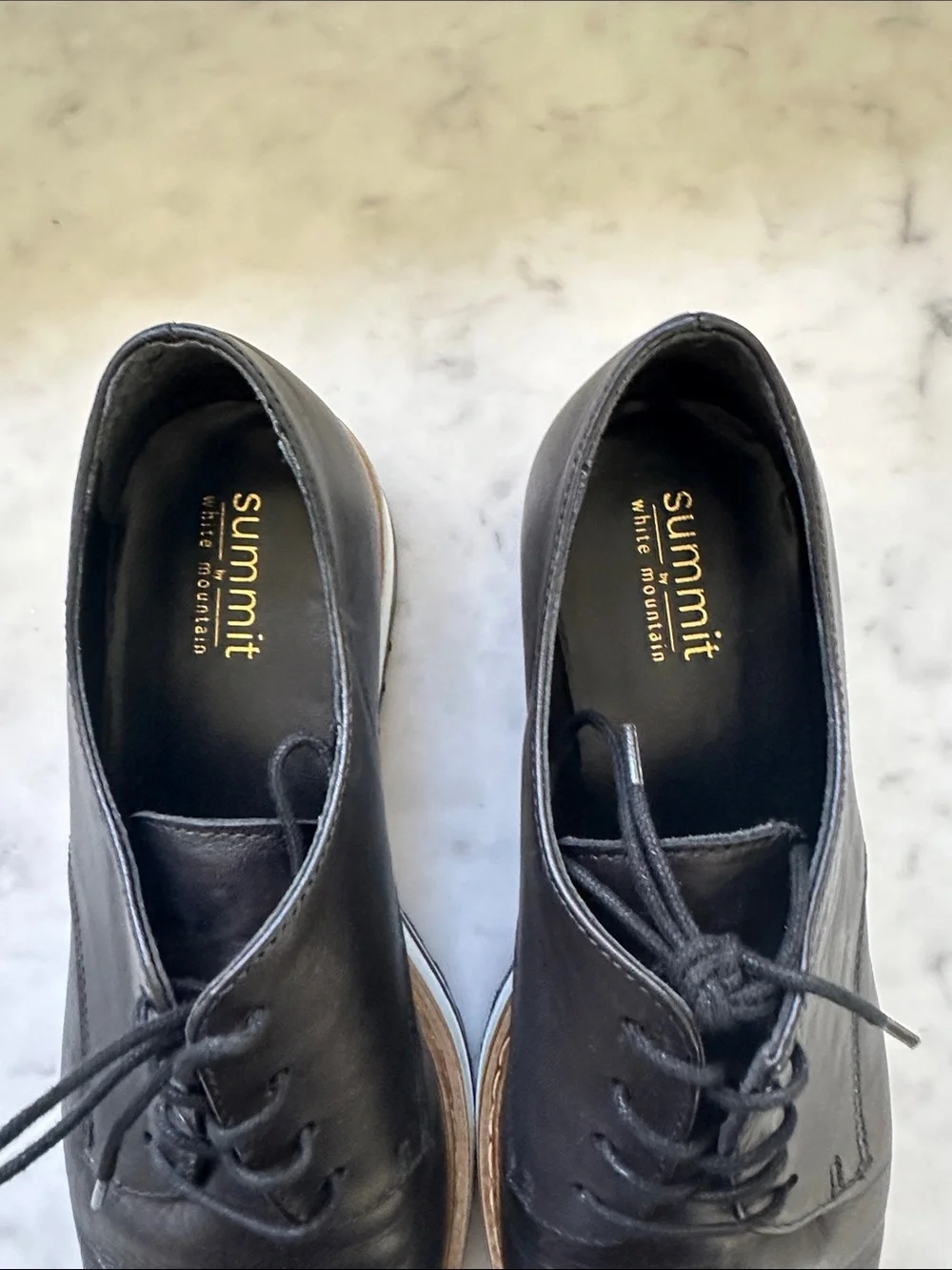 Summit by White Mountain Belinda Size 37 Classic Black Platform Lace-Up Oxfords